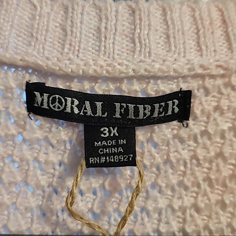Moral Fiber Pullover Sweater Women's 3X Pink Open Knit Long Sleeve Light Y2K - Picture 4 of 11